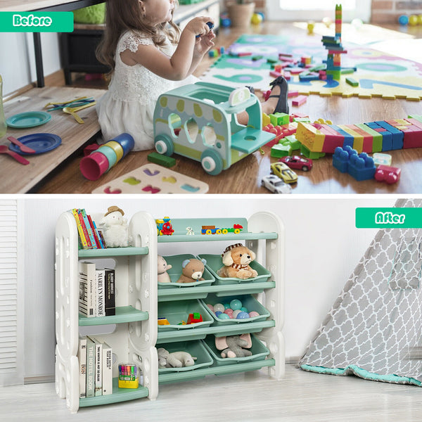 Flexible Combination Modes: This kid's toy storage shelf can be used in combination with the bookshelf, catering to your storage needs. Its generous capacity addresses the issue of insufficient storage space, making it a suitable choice for kindergartens or homes. Moreover, it offers reliable stability.