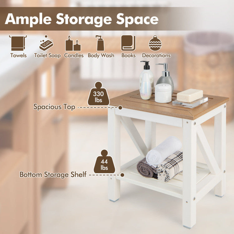 2-tier Storage Areas: Enjoy the convenience of our 2-tier storage design, offering ample space for all your bath necessities. From shampoo and shower gel to bath towels, this shower bench keeps everything within arm's reach, transforming your bathroom into a clutter-free oasis of relaxation.