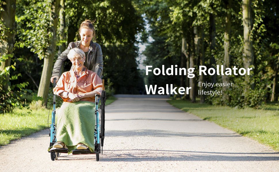 Multifunctional 2-in-1 Rollator: You can easily convert the rollator into a wheelchair by simply flipping the backrest and moving the footrest to the front. Rollators can help elderly or injured people walk and exercise their leg muscles. When they feel tired, they can pull the brakes to lock the wheels and sit on them to rest. Foldable design and simple assembly: By pulling the rope on the seat, this rollator can quickly fold into a compact size to save space. You can place it in the trunk of your car or in a corner of your room. Moreover, it can be easily assembled in 10 minutes, saving time and effort.