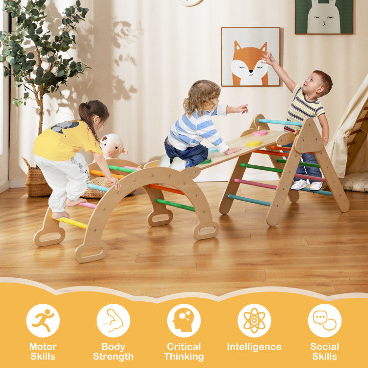 Ideal Toddler Gift: A perfect present for kids aged 1 and above, our wooden climbing set promotes balance, learning, and social skills. Watch as they thrive through engaging play with this thoughtfully designed and certified playset.