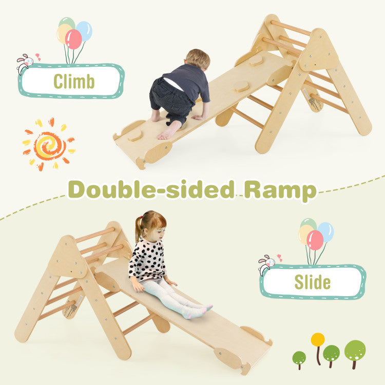 Versatile Play Options: Elevate your child's playtime with our Montessori climbing set, featuring a climbing triangle, arch, and ramp that can be used in countless combinations. Keep them engaged with diverse play modes for endless fun!