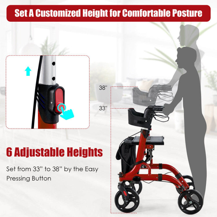 Customizable Handle Height and Double Braking System: Achieve the perfect fit with the rollator's 6-level handle height adjustment, accommodating individuals between 5' and 6'. Say goodbye to back and leg strain as you walk more comfortably upright. Safety is paramount with the dual braking system, ensuring you have precise control over your speed and secure parking.