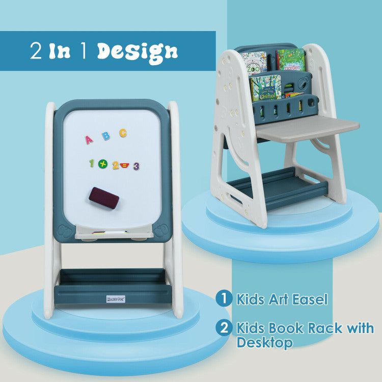 2-In-1 Design: Different from other kids' art easels, this kids' educational toy not only serves as the magnetic dry-erase board which allows your little artist to create interesting paintings but also as the kids' book rack with a foldable desk that lets your children read or do homework.