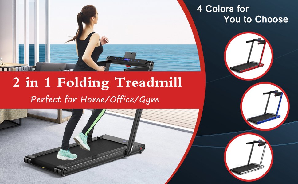 Innovative 2-In-1 Folding Treadmill: Our folding treadmill is a game-changer, offering 2 exercise modes to meet your fitness needs. With a speed range of 0.6-9 mph, you can run or walk at your own pace. Plus, the under-desk mode allows you to exercise while working, making it perfect for home or office use.