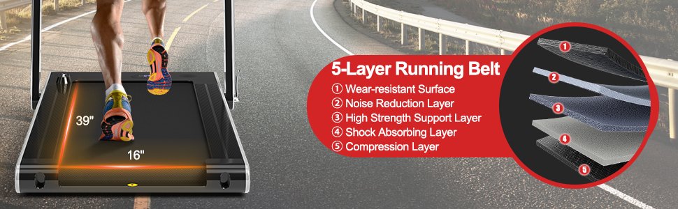 Shock Absorption Belt and Powerful Motor: Our treadmill features a 5-layer shockproof running belt that effectively protects your knees and ankles from accidental injury, providing a comfortable and safe running experience. The 2.25 HP quiet motor ensures smooth and powerful operation for your daily use.