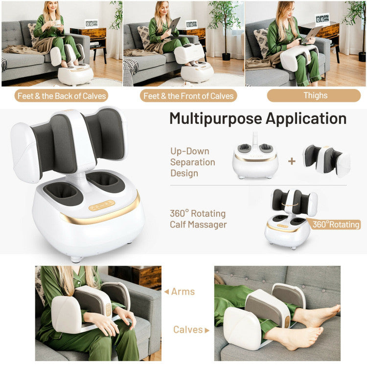 Soothing Heat Therapy & 360°Flip: The shiatsu foot and calf massager is designed with a heat function that can effectively accelerate blood circulation and maintain muscle vitality. Furthermore, the heating system is great for protecting your knees to effectively prevent joint aging. And the calf massager can be flipped 360° to massage your front calves and back calves.