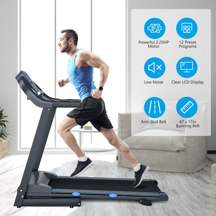 Robust and Powerful Treadmill: Unleash your fitness potential with our heavy-duty treadmill, crafted from high-quality steel, supporting up to 220 lbs. The 2.25 HP impulse motor provides unparalleled strength for diverse fitness routines.