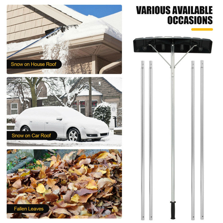 Multiple Suitable Occasions: This snow rake isn't just for roofs – use it to clear fallen leaves or branches as well. Its extendable design makes it ideal for removing snow from car roofs and other hard-to-reach places. A versatile tool for various winter cleaning needs.