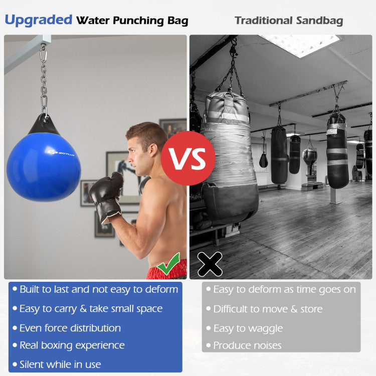 Innovative Water-Filled Design: Experience a cutting-edge approach to your boxing training with our innovative water-heavy bag. Unlike traditional sandbags, our design allows for straight and arced strikes, providing a dynamic and engaging workout. Say goodbye to stress and embrace a healthier lifestyle through the power of aqua training.