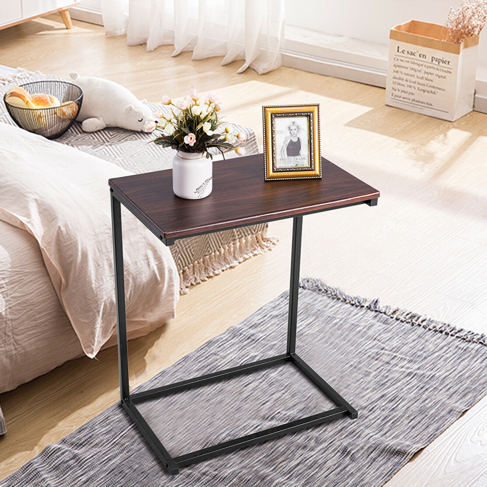 Industrial Styled C Shaped Side, End Table