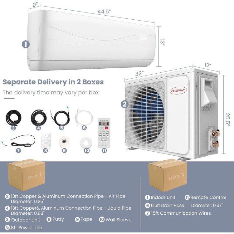 Versatile Application and Separate Delivery: Perfect for home, office, or commercial use, this efficient split air conditioner stands out. Due to its size, it ships in 2 separate boxes with varying delivery times. If you encounter any issues, contact us anytime.