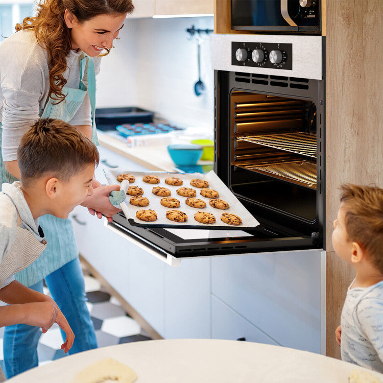 Spacious Capacity for Family Meals: This electric wall oven is tailored to meet your family's daily cooking needs. With its 5-position design, oven rack, broiler pan, and broiler pan rack, it offers versatile cooking options. The generous 2.47 cu. ft. capacity lets you prepare and share delightful meals with your loved ones or entertain guests at gatherings.