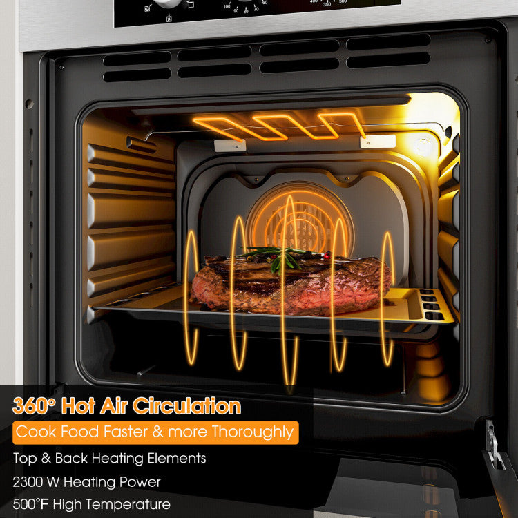 Precision Temperature and Timer Control: Our built-in wall oven features user-friendly mechanical knob controls. Easily adjust time and temperature to suit your cooking requirements. Achieve temperatures up to 500℉ and set cooking times up to 120 minutes for precise results.