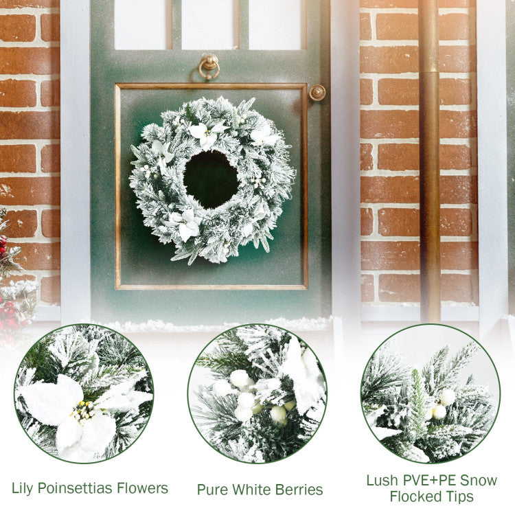 Premium PVC and PE Material: Crafted from 100% new PVC and PE material, this snow-flocked wreath ensures a superior and safer decorating experience. It boasts excellent fire resistance and is completely odorless, making it a family-friendly choice that adds to your home's safety.
