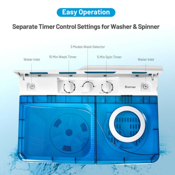 User-Friendly Operation: The straightforward operation panel allows you to easily control the washing time, washing mode, and dehydration time through three intuitive switches. The washing process is simple - just place your clothes and detergent inside, follow the instructions to set the timer and washing mode, and let the machine do the rest.
