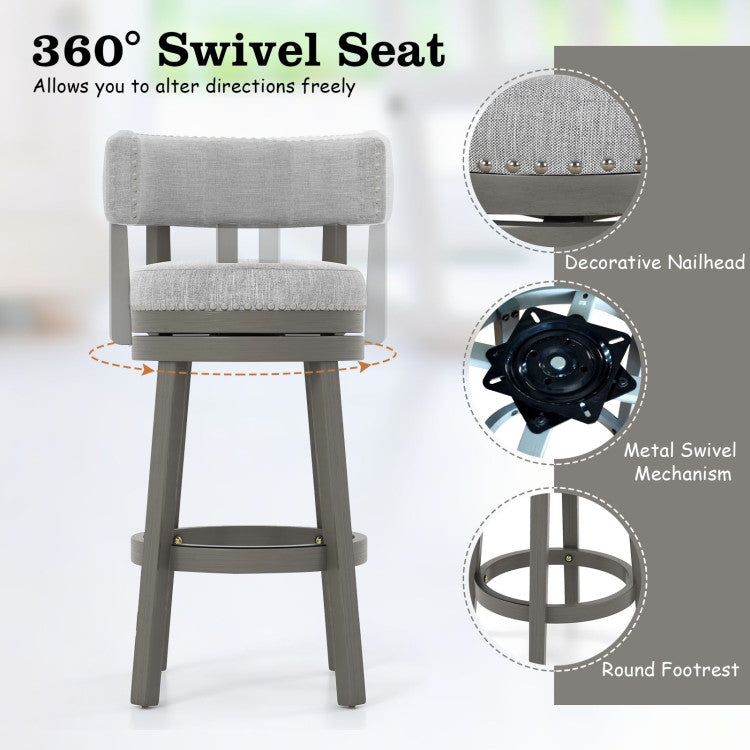 360° Swivel: Enjoy the freedom of movement with the 360° swivel seat of our farmhouse-inspired swivel bar stool. Rotate in any direction effortlessly, and make use of the convenient round footrest for leg support.