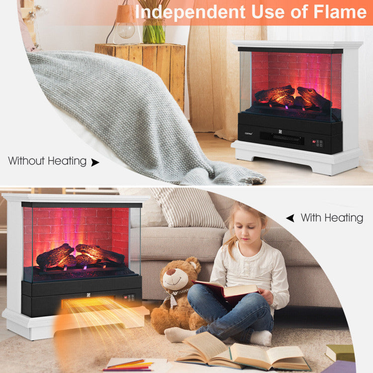 Independent Flame Ambiance: Enjoy the mesmerizing flame effect independently, even without activating the heating function, making this fireplace ideal for all seasons. When you choose to heat, the flame effect seamlessly accompanies it. Plus, the fireplace surface (except the heating element) remains cool to the touch and supports up to 110 lbs of decor on top.