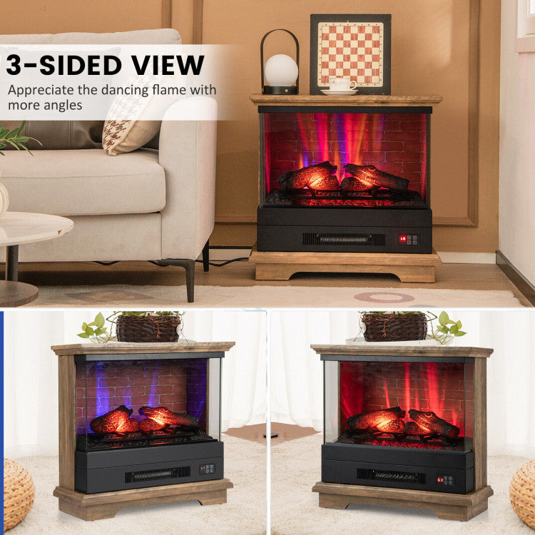 Multi-Color Realistic Flame: This freestanding electric fireplace features an eye-catching 7-level flame effect, creating an elegant and soothing ambiance for relaxing. Moreover, the 3-sided view allows you to appreciate the dancing flame from more angles. The flame effect can be used without a heating function.