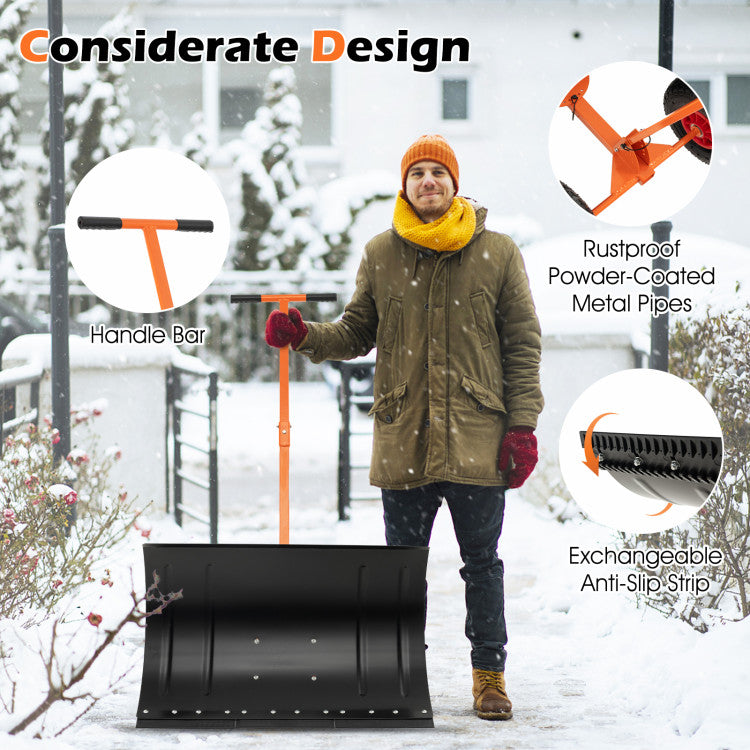 Considerate Design: Experience comfort and durability with our snow shovel's ergonomic handlebar, providing a firm and cozy grip. The rustproof powder-coated metal pipes offer sturdy support, while the exchangeable anti-slip strip enhances longevity. Enjoy a reliable tool that stands up to the toughest winter challenges.