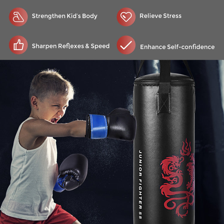 Great Option for Your Children: Elevate your child's Taekwondo, Karate, and Muay Thai skills with this reliable punching bag set. Crafted from durable PU leather, this kit includes everything your little fighter needs for a fun and effective at-home workout. Plus, the added skipping rope enhances coordination for an all-encompassing fitness experience.