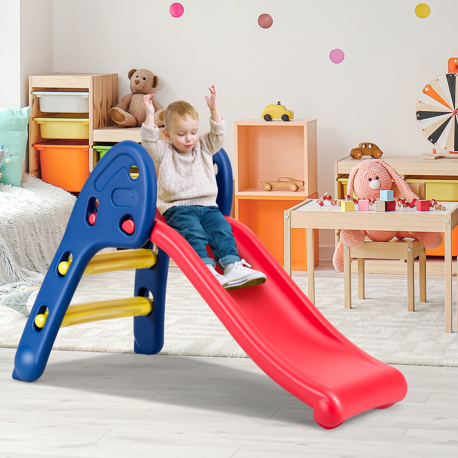 Combination of Climb and Slide:  This slide features easily climbable steps and a wide, smooth slide, providing kids with endless entertainment. The gradual slope of the steps allows even young children to climb independently, promoting fitness, balance, and coordination.