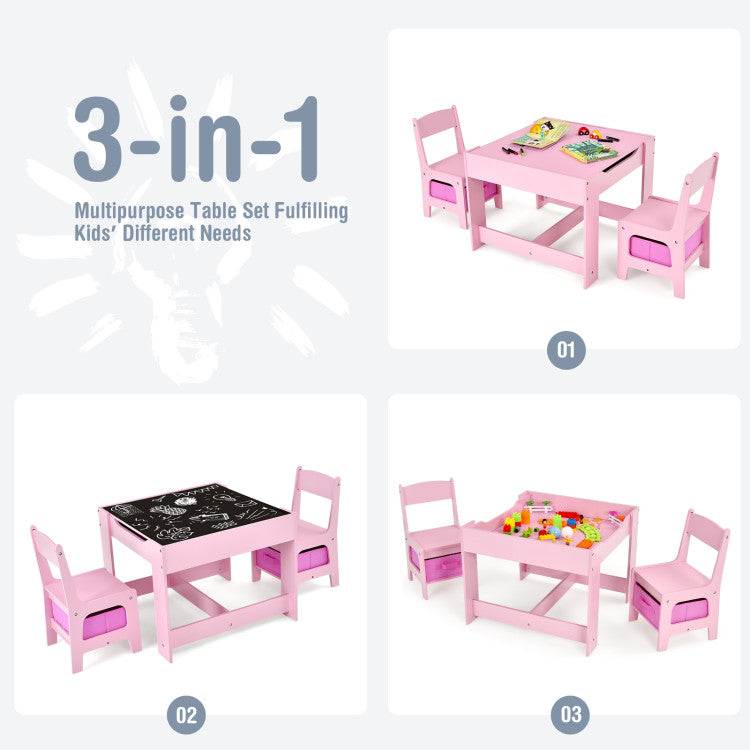 Versatile 3-In-1 Activity Table: Enhance your child's creativity and learning experience with this dual-function desktop. The whiteboard side is perfect for reading, playing games, and interactive learning, while the blackboard side fosters drawing and painting skills. This table set is also ideal for teaching and group activities.
