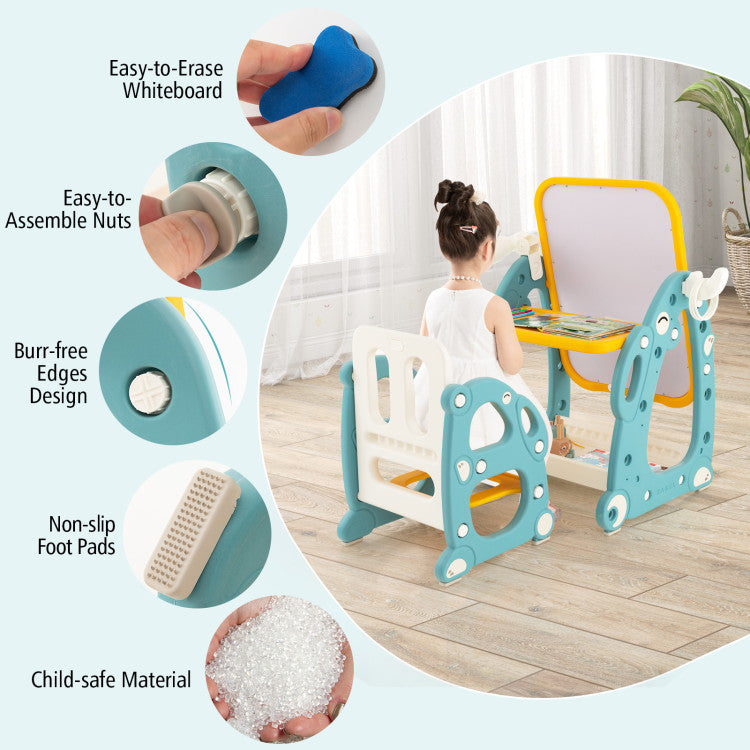 Safe and Certified Materials: Crafted from child-safe materials and certified by ASTM and CPSIA, this easel prioritizes safety. Rounded corners and burr-free edges protect against accidental scratches, while anti-slip foot pads ensure stability during playtime.