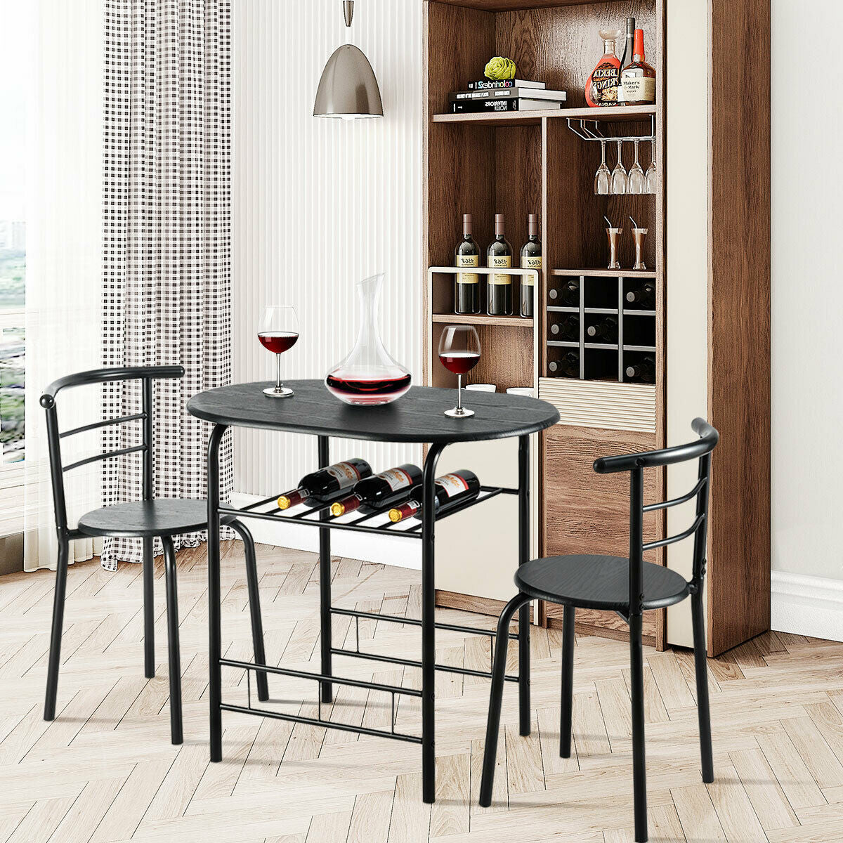 Convenient Wine Storage: The dining table features a built-in wine rack with carefully spaced gaps, providing a perfect place to store your wine bottles within easy reach. Despite the wine rack, there is still ample space under the table to comfortably rest your legs.