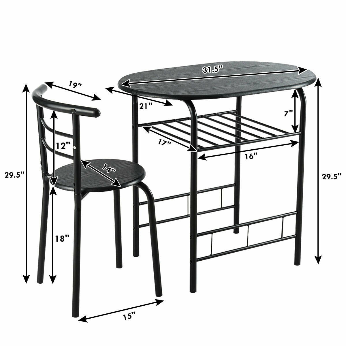 Easy Assembly: This elegant wooden table and chair set seamlessly blends with your home decor. With clear instructions and all necessary accessories included, the wooden round table and two chairs are easy to assemble. The overall dimensions of the table are 31.5" x 21" x 29.5" (L x W x H), while each chair measures 14" x 30" (Dia. x H).