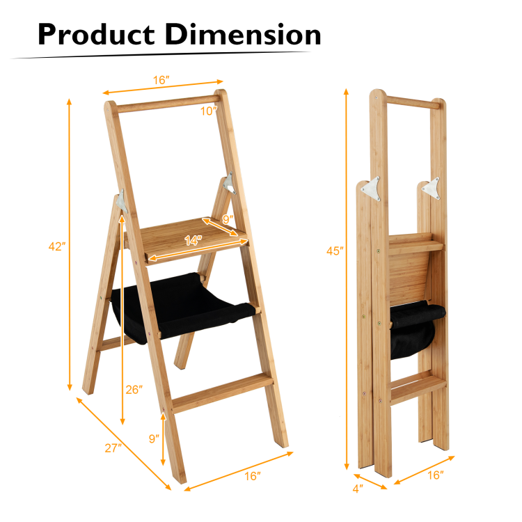 Reliable Safety and Convenient Tool Bag: Elevate your safety with a bamboo ladder featuring a high handrail for added stability and comfort during use. Unlike other ladders with short handrails, ours prioritizes your well-being. Additionally, enjoy the convenience of an extra tool bag, keeping essential tools like screwdrivers and wrenches within arm's reach for a seamless and efficient experience.