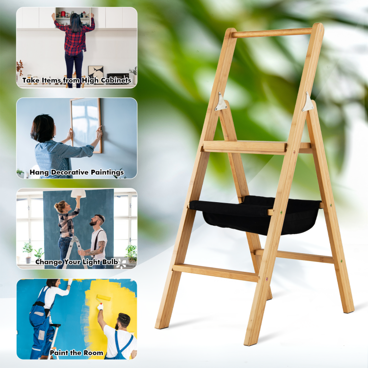 Multi-scene Use: Beyond its primary function as a ladder, this multipurpose marvel is your practical companion for a variety of tasks. Reach new heights to clean windows, paint walls, or effortlessly hang decorative pictures. The bamboo ladder also doubles as a stylish display stand or a charming flower rack, adding a natural touch to your living space.