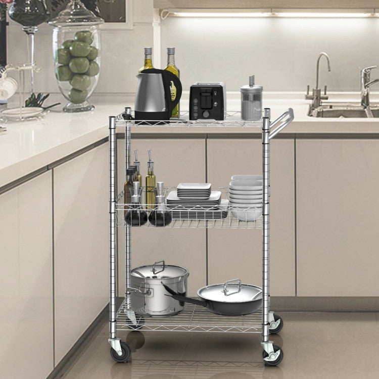 Adjustable Height Shelves: Customize your storage space effortlessly by snapping the clips onto the posts and sliding the metal shelves to your desired height. With one-inch intervals, you can easily adapt the shelving unit to accommodate items of various sizes, all without the need for any tools.
