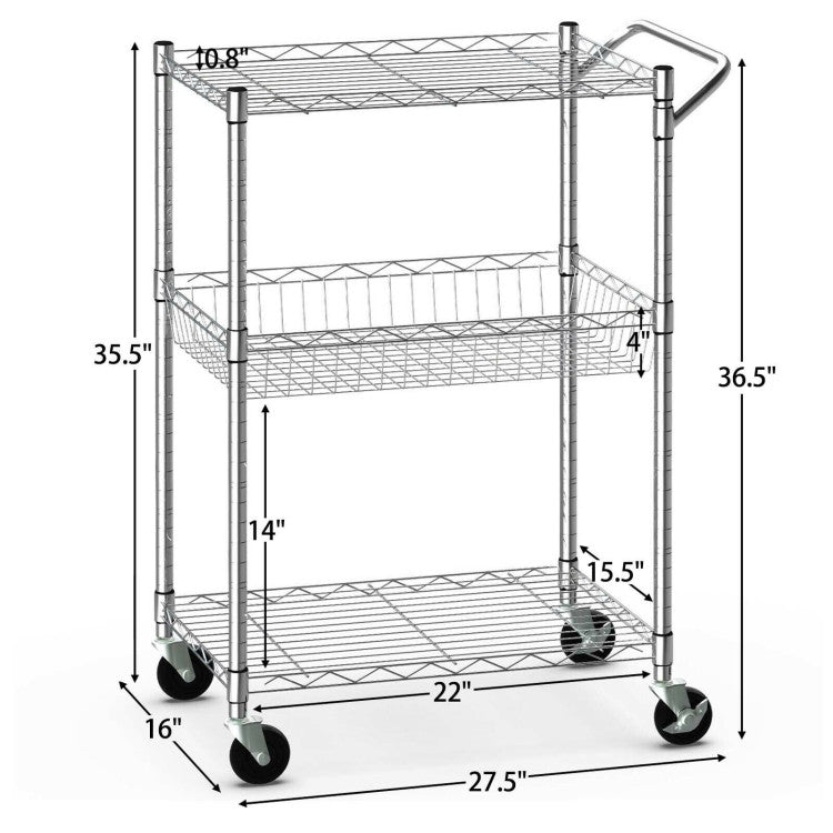 Easy Assembly: Spend just 5 minutes assembling this steel wire storage shelving without any hassle. No tools are required, as all the necessary accessories are included in the package. Follow the simple step-by-step instructions, and in no time, you'll have a fully assembled cart ready to use.