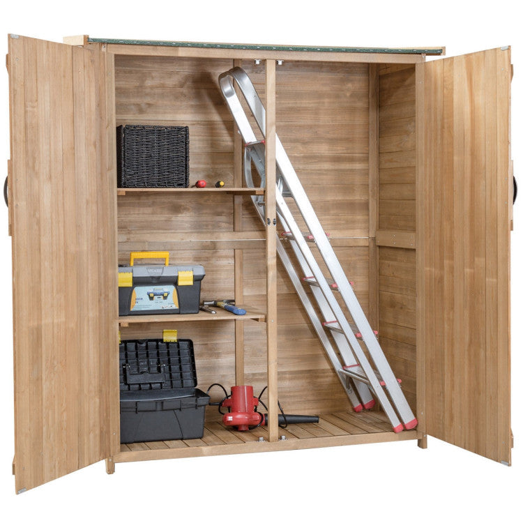 Smart Storage Solutions: This tool shed offers an efficient storage solution to keep your household items neatly organized. With 3-tier storage shelves, it's a breeze to maintain order among your garden tools. What's more, the spacious compartment on the right is designed for accommodating longer tools like mowers and ladders.