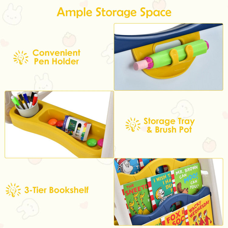 Accessories Galore and Storage Space: Unleash creativity with included accessories - 1 brush pot, 12 chalks, 1 chalk cap, 12 magnetic beads, a 5-color whiteboard pen, and 1 eraser. Plus, ample storage space in the bottom tray keeps art supplies organized.