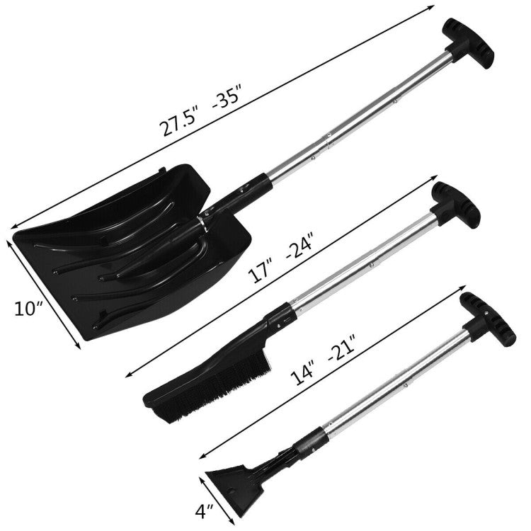 Adjustable Length for Maximum Reach: Equipped with detachable aluminum poles, our snow shovel's length is customizable! Extend it from 27.5 to 35 inches for shoveling, 17 to 24 inches for brushing, and 14 to 21 inches for scraping – offering unparalleled reach and efficiency in snow accumulation situations.