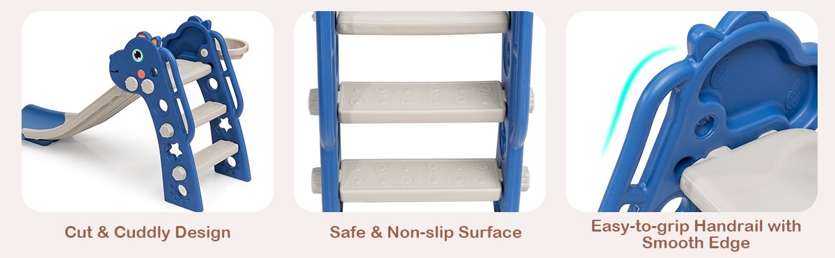 Safe Material and Stable Structure: This baby slide is made of high-quality PE material, which is non-toxic and will not deform easily. Premium material makes it safe enough for kids and ensures long time service. In addition, the stable triangular structure with securing nuts features the higher load-bearing capacity to hold up to 88lbs.