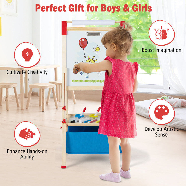 Perfect Gift for Your Toddlers: The easel is an ideal choice for all kids. The double-sided design allows kids to draw with their friends. The solid wood frame is equipped with a triangular structure, fixing knobs, and an anti-slip foot cover for great stability. It also has passed ASTM and CPSIA certifications for higher security.