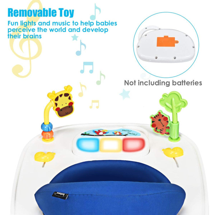 Activity Center and High Back Seat: Detachable music box gives baby various music enjoyment and early enlightenment. Fun toys can improve your baby's motor coordination and perception. It's so nice seeing your babies explore their new toys! Besides, the seat cover is detachable for easy cleaning up. The breathable seat cover will let your baby enjoy a comfortable experience. The thicker and higher seat back provides support and comfort.
