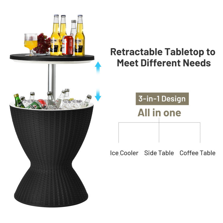 Extendable Tabletop for Convenient Use: Experience the ultimate convenience with our extendable tabletop ice cooler! With two adjustable heights of 22.5'' or 32.5'', it stays securely in place, providing a stable surface for your drinks. Plus, it can hold up to 165 lbs, making it perfect for storing and accessing your beverages with ease.