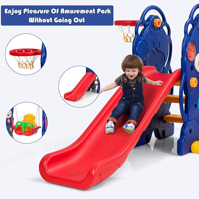 Smooth Slide & Safe Swing: Made from non-toxic HDPE material, this set features a smooth slide, a stable swing, and a detachable basketball hoop. With a weight capacity of 110 lbs and easy assembly, it's the perfect addition to your child's playtime. Invest in their happiness and active growth today!