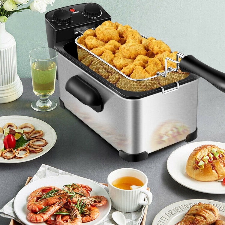Crafted for Durability: Engineered from high-quality materials, this deep fryer is built to last. The stainless steel body boasts exceptional resistance to corrosion and heat. Inside, the iron liner features a non-stick enamel-coated surface, ensuring food doesn't cling. Even the fry basket, constructed from iron with a plated finish, combines aesthetics with lasting durability.