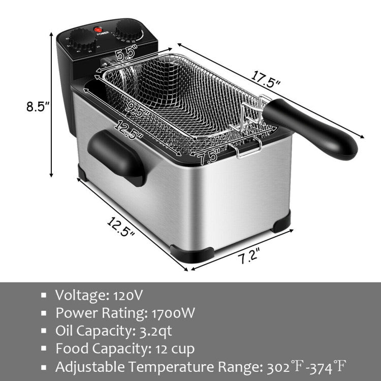 Customizable Control: Take charge with adjustable temperature settings ranging from 302℉ to 374℉, coupled with a convenient 60-minute timer. Tailor your cooking precisely to your liking, from crispy fries to delectable onion rings and finger-licking fried chicken.