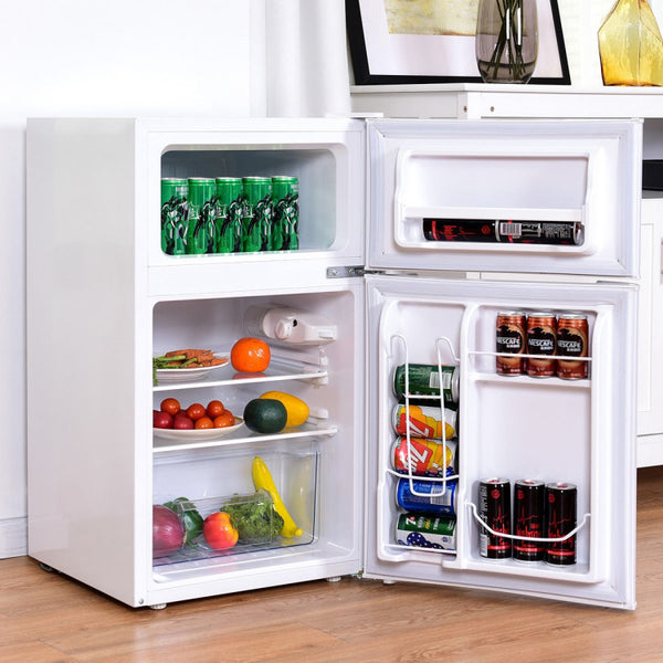 Spacious and Organized Storage: With a generous 2.2 cu. ft. capacity for fresh food and 1 cu. ft. capacity for frozen items, this refrigerator offers ample space to keep your groceries neatly organized. Its two exterior doors provide convenient access to both the freezer and refrigeration compartments.
