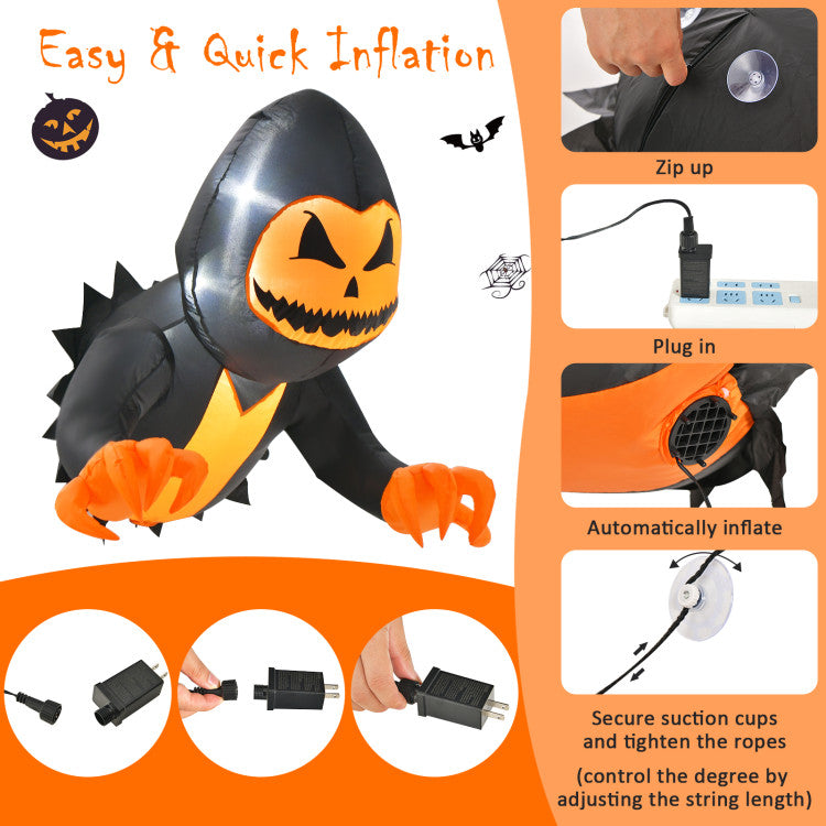 Effortless and Swift Inflation: The powerful blower effortlessly inflates the ghost within just one minute. Simply plug it in, zip up, and watch it come to life. After inflation, you can easily attach it to your window, smooth wall, or door using the included suction cups. The adjustable upper string lets you position the ghost with ease.