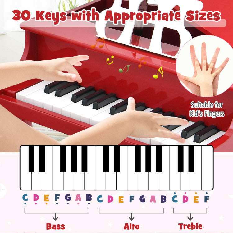 Captivating Kids Piano with 30 Keys: Elevate your child's musical journey with our meticulously crafted children's piano. Its classical design and delightful sound capture young minds. Complete with a music stand and bench, it's the perfect gift for ages 3-8.