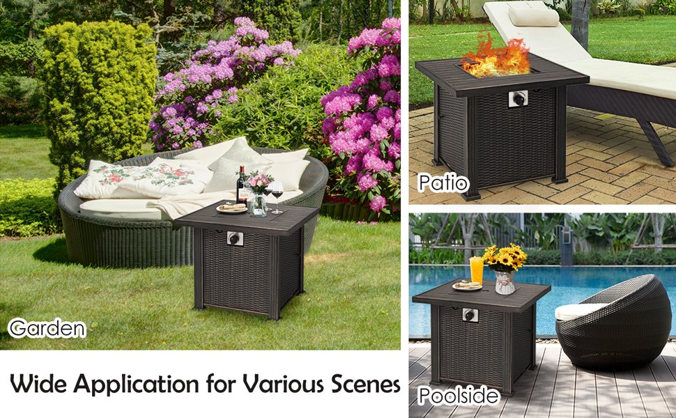 Well-Crafted and Effortless Setup: Our fire pit table, compatible with 20 lbs propane tanks, boasts a meticulously designed surface and comes with lava rock. Installing this fire pit table is a breeze with our instructional video, ensuring you can enjoy it in no time.