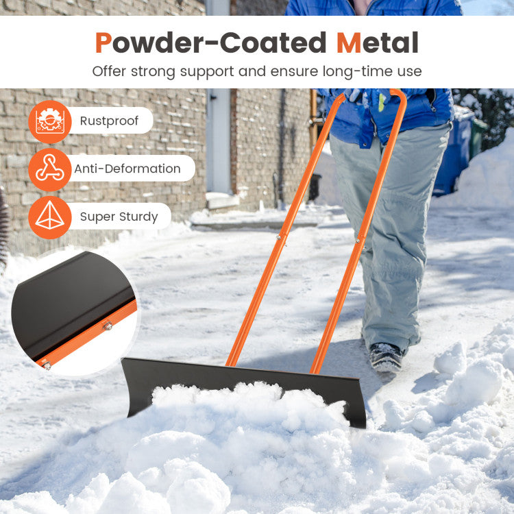 Heavy-Duty Metal Frame: Crafted from rustproof, anti-deformation, and super sturdy powder-coated metal, our snow shovel is a durable solution for winter challenges. The reinforced crossbar and firm screw connection add an extra layer of stability, making it a reliable companion for seasons to come.