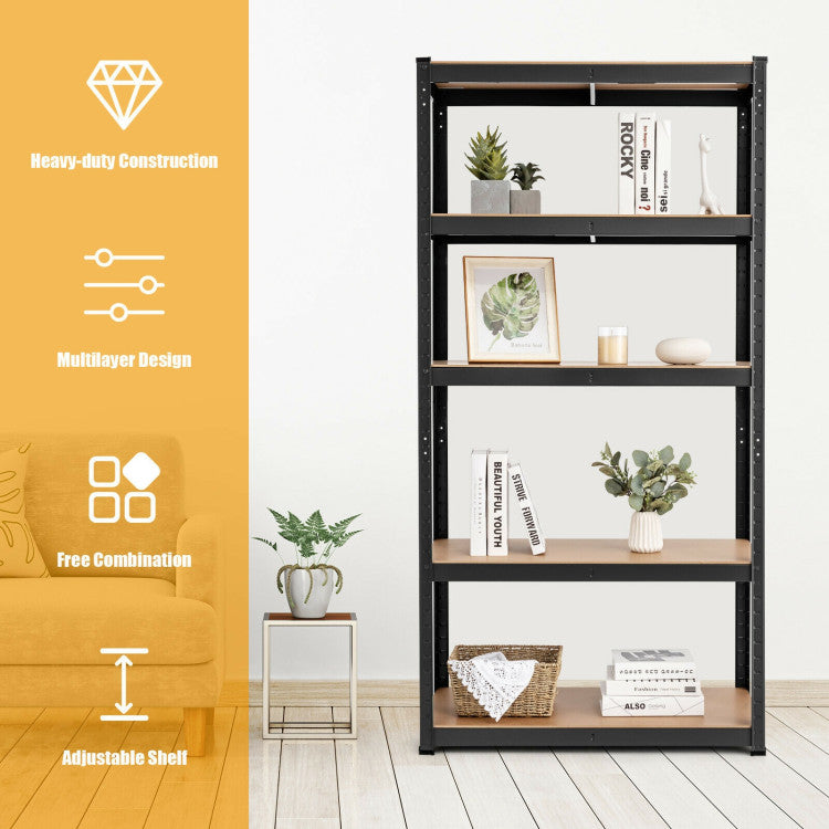 Sturdy and Durable 5-Shelf Storage Rack: Crafted from robust powder-coated metal tubing and high-quality MDF, this 5-tier shelving unit guarantees exceptional durability, stability, and strength. You can trust it to remain rock-solid, even when loaded with heavy items.