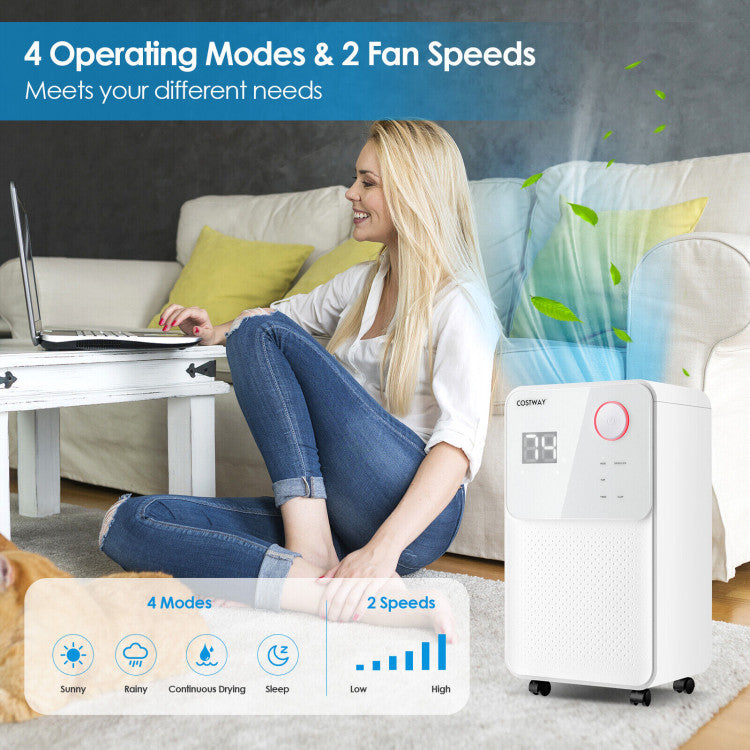 Powerful and Portable Dehumidifier: Say goodbye to excess moisture with our 1750 sq ft dehumidifier, removing 32 pints of water daily. Ideal for bedrooms, basements, and more. Enjoy efficiency and convenience with 4 working modes, 2 fan speeds, and easy mobility on 4 wheels.